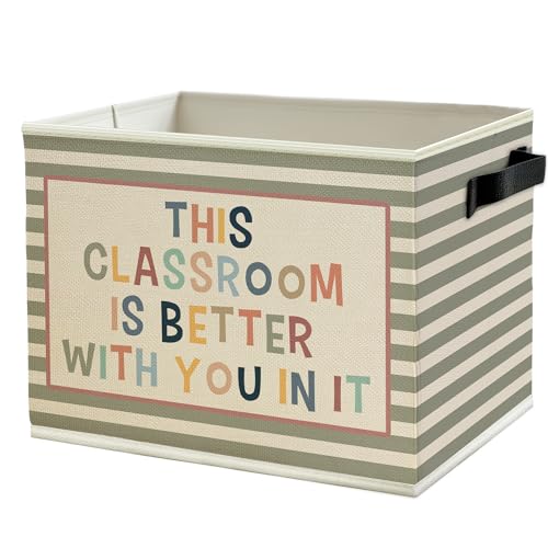 Boho Classroom Storage Bins Box with Handles, This Classroom Is Better You in It Inspirational Striped Collapsible Basket Organizer for Kids Room Nursery Bedroom Books - color: Color04