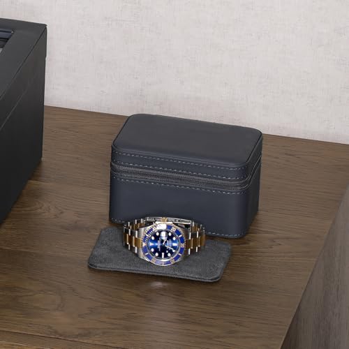 ROTHWELL 2 Watch Travel Case for Men | Compact PU Leather Protective Box with Microsuede Interior | Fits Watches & Smartwatches Up to 55mm (Carbon) - color: Carbon