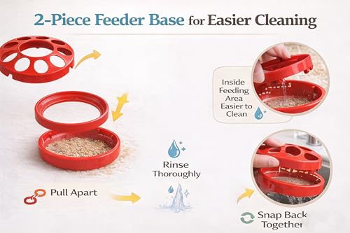 Baby Chick Feeder and Waterer Set, 1 Quart Poultry Starter Kit | Gravity-fed shallow water tray, compact brooder design, easy to refill and clean, for chicks, ducklings and small poultry