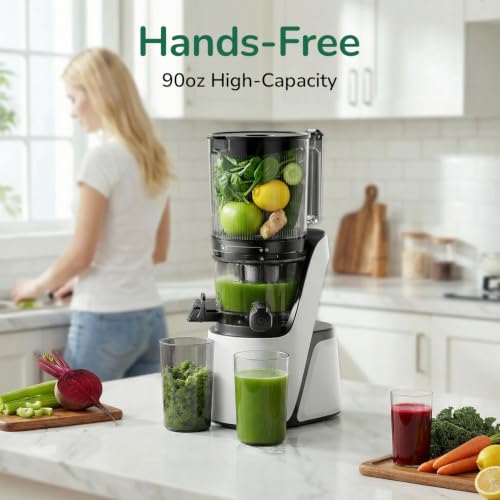 Canoly 3-in-1 Cold Press Juicer C16, Makes Juice & Sorbet & Nut Milk | 6" Extra Wide Feed Chute, Durable AC Brushless Motor, Self Precut System, Juicer Machines with BPA-Free (Pearl White) - color: Pearl White