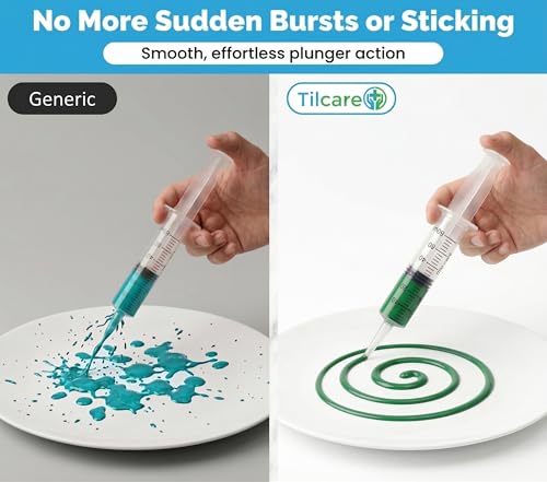60ml Catheter Tip Syringe with Covers 5 Pack by Tilcare - Sterile Plastic Medicine Food Droppers for Children, Pets or Adults – Latex-Free Oral Medication Dispenser - Large Feeding Tube Syringes