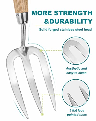 Garden Fork Hand Tool Small Weeding Fork 12 Inch with 3 Pointed Tines Wood Handle for Gardening Weeding Cultivating Digging Planting Transplanting Aerating Loosening Hard Soil Mixing Additives - size: Weeding Fork