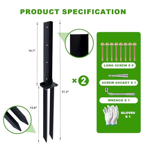 2-Pack Fence Post Repair Kit, 32in Heavy Duty Ground Spike Anchor for Wooden Post Repairing Tilted/Broken Posts - size: 2 Pack
