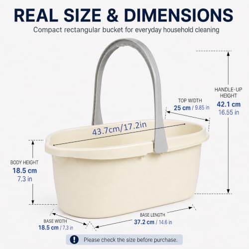 Haundry Compact Mop Bucket with Handle, Rectangular Cleaning Bucket and Caddy for Cleaning Supplies, 10L, White - color: White