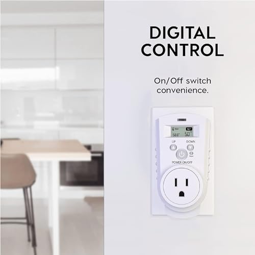 EconoHome Digital Plug in Thermostat - Programmable Thermostat with LCD Screen, Temperature Control & Power Buttons - Compatible with Wall Mount & Portable Heater, Air Cooler, Greenhouse Fans - color: White, size: Digital Control