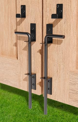 12" Heavy Duty Cane Bolt Gate Drop Rod Extra Thick Hardware Ground Latch | for Wood PVC Vinyl Metal Fences Gates, Double Doors, Black Solid Steel-2 Pack - color: 12 Inch