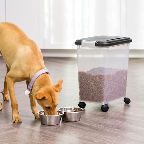 IRIS USA Dog Food Storage Container, Airtight, 30 lb Capacity, Wheels | Airtight seal keeps kibble, bird seed, and pet food fresh while wheels provide easy mobility around the home. - color: Black, size: 30 lbs