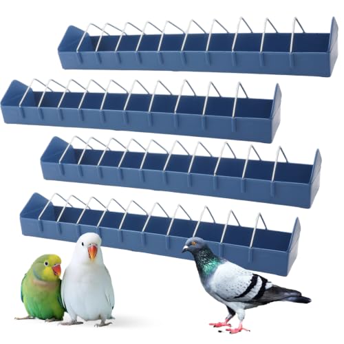 4 Pack Large Size Pigeon Feeder 11 Slot Plastic Thick Container Trough Dish Food Dispenser Less Waste with Removable Steel Wires for Pigeons Quails Birds Chicks Ducklings Poultry (Length, 23.6 inches)
