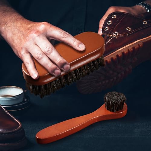 2 Pcs Horsehair Shine Shoes Brush Kit Polish Dauber Applicators Cleaning Leather Shoes Boots Care Brushes Suede Cleaner Brush(2 Pcs Style F) - style: 2 Pcs Style F