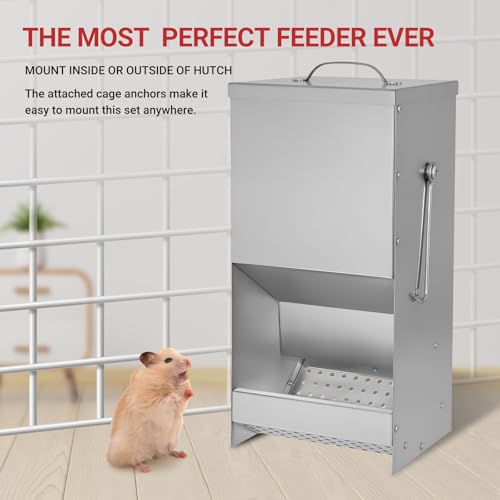 Rabbit Feeders Automatic for Cages,5 Pound Large Metal Trough Feeder Silver | Large Capacity Galvanized Outdoor Bunny Food Dispenser with Lid for Rabbits Chicken Guinea Pig Pet and Other Small Animals