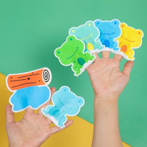 5 Little Speckled Frogs & Pond Finger Puppets Set, 6PCS Felt Nursery Rhyme Finger Puppets Toy for Toddlers, Interactive Parent-Child Play, Preschool Classroom Activities, Storytelling & Bedtime Songs - style: 5 Little Speckled Frogs