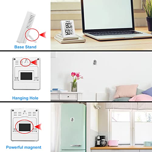 Indoor Thermometer 3Pcs with Battery Magnetic Stand Digital Humidity Gauge | Geevon Black Mini Room Hygrometer Small Temperature Monitor Desktop Wall Mount Bracket for Room Home Office Fridge Car Den