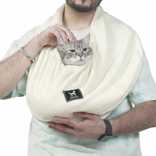 Donut Cat Sling Carrier for Small Pets 3-13 lbs, Soft Polar Fleece | Hands-Free Pet Pouch, Lightweight Indoor Cuddle Bag, Cozy Wearable Carrier for Cats, Kittens and Small Pets, Apricot - color: Apricot