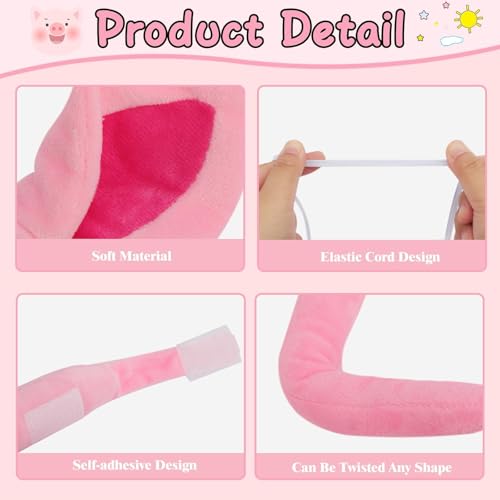 Mototo 16 Pieces Pig Costume Set Pig Ears Headband Nose Bow Tie Tail Fancy Cosplay Pink Animal Costume Accessories for Halloween Christmas Cosplay Animal Dress up Party