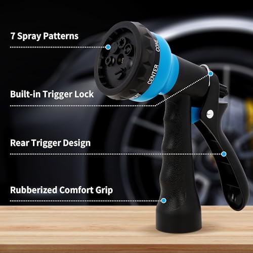 NEXCOVER Hose Nozzle, Garden Hose Nozzle - 7 Adjustable Watering Patterns, Heavy Duty Hose Nozzle Sprayer, Garden Sprayer Hose Attachment for Car Washing,Watering Plants,Pets Showering,Lawns Cleaning - color: Sky Blue