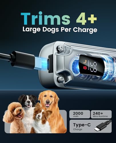 oneisall PC18 Dog Clippers for Grooming for Thick Coat | 6800 RPM High-Speed, Detachable Stainless Steel Blades,4 hours of battery life, Dog Shaver for Thick/Matted/Knotted/Hair