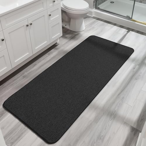 Bosap Bath Mat,Ultra Thin Bathroom Runner Rugs,Large Bath Mats for Bathroom,Quick Dry,Non-Slip,Machine Washable,Low Pile,Bath Rug,Shower Outside,Sink,Home Decor Accessories.Black,2'x5'（24x60inch） - color: Black, size: 2' X 5' (Runner)