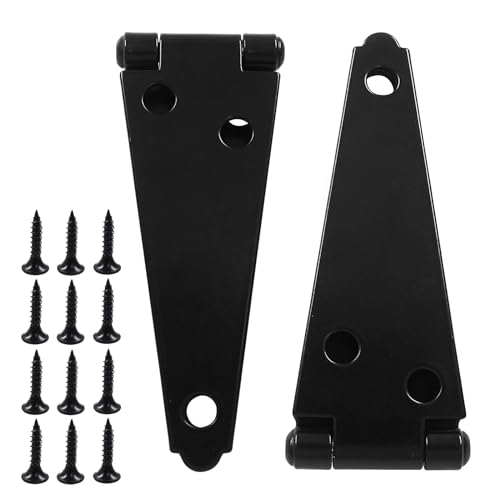 Hordion 2Pcs Strap Hinge Shed Door Hinges, 4 Inch Heavy Duty Gate Hinges Black Tee Hinge with Screws for Wood Gate Cabinet Door - size: 4 Inch, 2Pcs