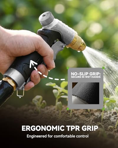 RAINPOINT Garden Hose Nozzle, 100% Heavy Duty Metal Hose Sprayer, High Pressure Water Hose Nozzle with Adjustable Spray Patterns and Flow Control for Watering Plants, Car Washing, Pet Washing, Silver - color: Bright Silver