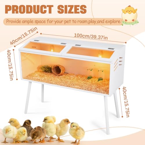 CroBlissful 40 x 16 x 16 in Brooder Box for Chicken Quails Stand Sliding Door, Bulb Set and Feeder, Indoor Chicks Coop Brooder Box Kit, for Ducks, Hamsters, Lizards, Mice, Rat (Table Legs, White) - color: White, size: 40 x 16 x 16 in, style: Table Legs