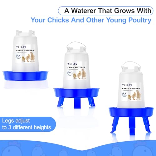 0.3 Gal Chick Feeder and 0.4 Gal Chick Waterer, Adjust Height, Blue | Baby Chick Feeder and Waterer Set, Anti-Drown Poultry Waterer for Raising Chicks in Brooder
