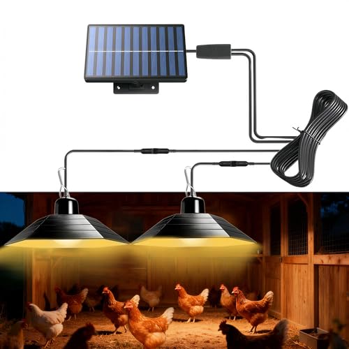 4800mAh Solar Chicken Coop Light with Timer, 3/5/8H Remote | Chicken Coop Accessories, Dual Lamps 58 LED, 3 Brightness Levels, 19.6ft Cords, IP54 Waterproof Light for Sheds Barns Farm