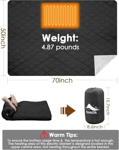 12V Battery Operated Heated Wearable Blanket for Camping Stadium Office | 70*50in Large Size & 3-level Temperature Up to 167°F &15000mAh Battery Included &Storage bag Included &Overheat Protection - color: Black