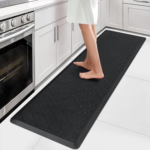 WISELIFE Kitchen Mat Cushioned Anti Fatigue Floor Mat,17.3"x60", Thick Non Slip Water Resistant Kitchen Rugs and Mats,Heavy Duty Foam Standing Mat for Kitchen,Floor,Home,Desk,Sink,Laundry, Black | Thick Non Slip Water Resistant Kitchen Rugs and Mats, Heav
