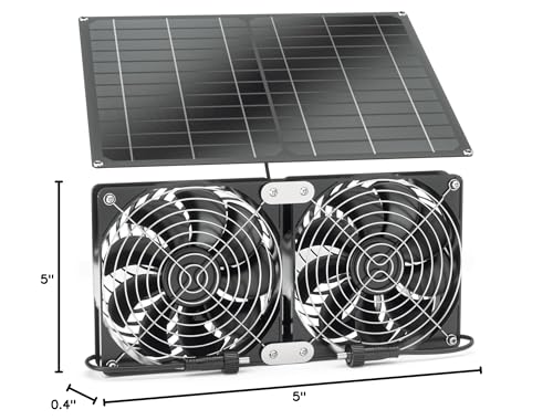 Solar Powered Fan, 32W Solar Fan with Two IPX7 Waterproof Fans for Outside Greenhouse Shed Chicken Coop, Intake Mounting Way and Solar Panel Fan Kit - size: 5.7" Fan