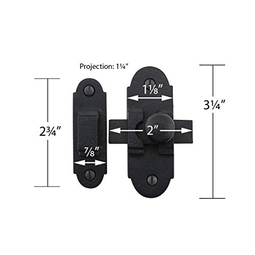 Renovators Supply Manufacturing Black Slide Bolt Door Latch 3.25" X 1.25" Antique Wrought Iron Small Metal Sliding Latches for Windows Or Cabinet Doors Rust Resistant Locks with Hardware - size: Pack of 1
