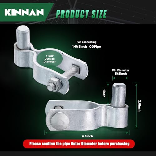 KINNAN 1-5/8" Chain Link Fence Gate Male Hinge, Heavy Duty Galvanized Steel, Gate Hinges with Bolts and Nuts, Durable Fence Hardware for Secure and Long Lasting, Easy Installation (2 Pack) - size: 1-5/8