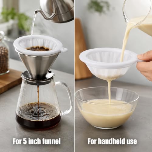 4 Pieces 100 Mesh Strainers, Nylon Mesh Filter for 5 Inch Funnel, Reusable Fine Strainer for Liquids Juice Milk Honey Cheese