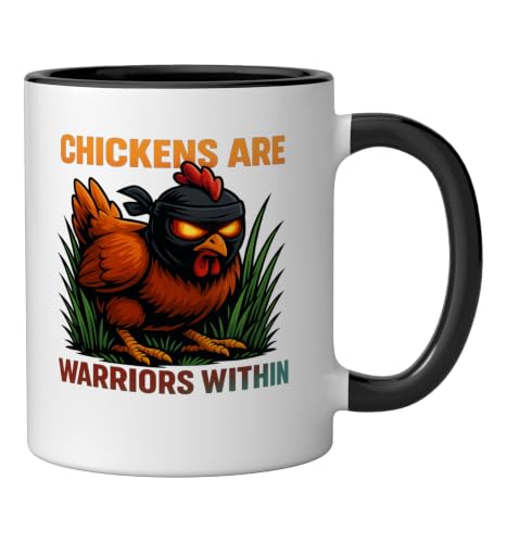 Chickens Are Warriors Within Funny Poultry Ninja Ceramic Mug, Black/White, 11oz - color: Black/White, size: 11 Ounces