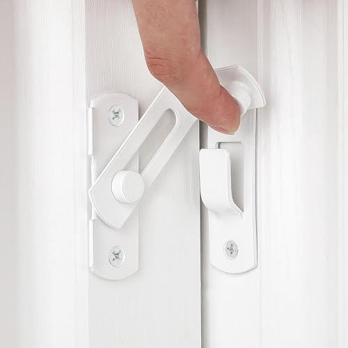 White 90 Degree Flip Barn Door Lock Latches | Stainless Steel Gate Latch,Suitable for Sliding Door,Garden Gates,Wine Cabinet,Closet,Pet Cage,French Door,Fence Gates - color: White