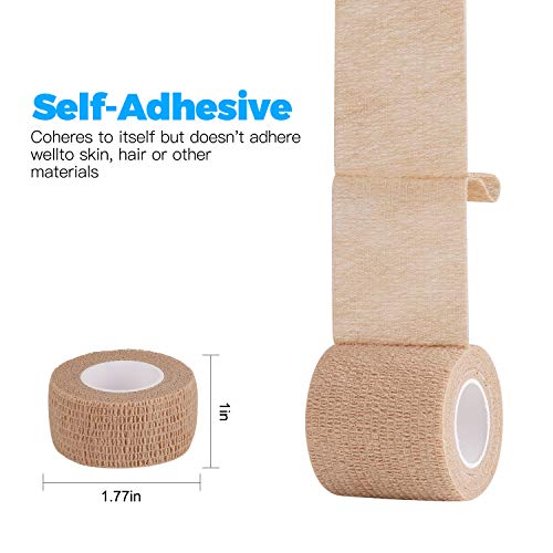 Bandage Wrap 8 Pack 1”x 5 Yards Self Adhesive Bandage Wrap Breathable Cohesive Bandage Wrap Rolls Athletic Elastic Self Adherent Wrap for Sports Injury,Wrist, Knee, Ankle Sprains and Swelling(Beige) - color: Beige, size: 1 Inch (Pack of 8)