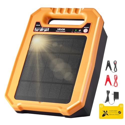 VEVOR Solar Fence Charger, 0.3J 8 kV Solar Powered Fence Charger, Weather-Resistant Electric Fence Energizer Kit, 7 Days Runtime, for Livestock, Poultry, Garden Protection - size: 0.3J