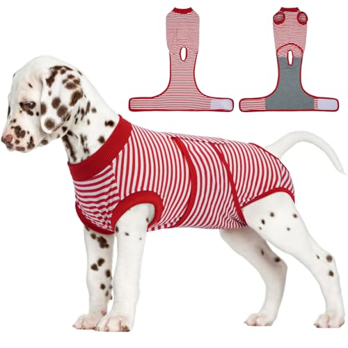 Recovery Suit for Dogs, Dog Onesie for Surgery Female Surgical Suit | Female Dog Onesie for Heat Cycle, Dog in Heat Diapers, Dog Wound care, Spay Cone Alternative after Surgery Rose Stripes XS - color: Red Stripes, size: Xs(back:8.3-11.4in,wt:4-7lbs)