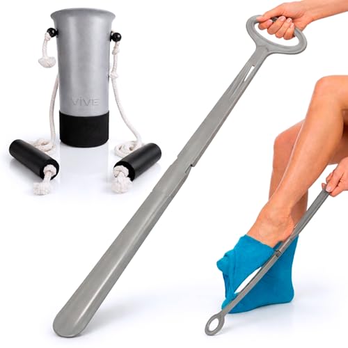 Vive Sock Aid Device for Seniors and Shoe Horn Kit - Sock Puller Aid Easy | On and Off - Shoe Horn Long Handle - Adjustable