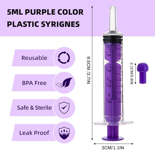 50pcs 5ml Syringes with Caps for Industry Lab Pet Feeding (Purple) - color: Purple, size: 5ml-50Pack