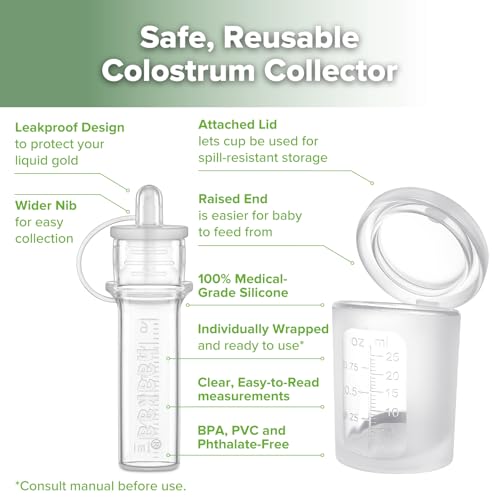 haakaa Silicone Colostrum Collector 6ml/6pcs & Lidded Cup 25ml Pack | World-first design, 3-in-1 Collector, Safe food-grade silicone-BPA Free, Ready-to-use pack,Replace disposable syringes - size: 6 Count (Pack of 1)-6ml + Feeding Cup