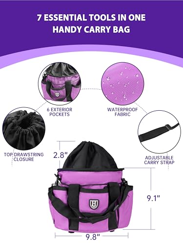 Harrison Howard Horse Grooming Brushes Kit 7 pieces with Organizer Tot Equine Care Series Horse Brush Sets New Purple - color: New Purple