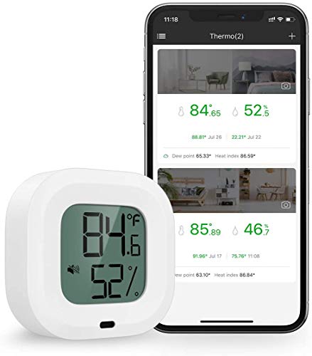 Bluetooth Thermometer Hygrometer, Smart Humidity Temperature Sensor | App alerts & data storage. Monitor for greenhouse, humidor, guitar case, incubator, and camera storage. - color: White