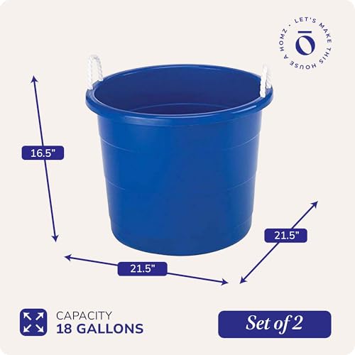 HOMZ Utility Tub, Storage Bucket with Rope Handles, 17 Gal, Blue, 2 Pack | Portable Plastic Container, Indoor and Outdoor Bucket for Kitchen, Laundry, Garden, Bathroom, and Garage Organization - color: Blue