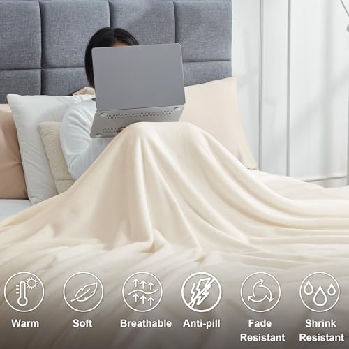 Hansleep King Beige Fleece Blanket, Soft Flannel Bed Blanket | Fuzzy Cozy Blanket 90x108 Inches, Multi-use for Bed, Sofa, Couch, Travel, Camping, All Season Warm Lightweight Cover - color: Beige, size: King (90x108 Inches)