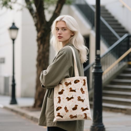 Aesthetic Canvas Tote Bag for Women - with Magnetic Snap Closure & Zipper Inner Pocket Reusable Totes Bag - color: Dog4