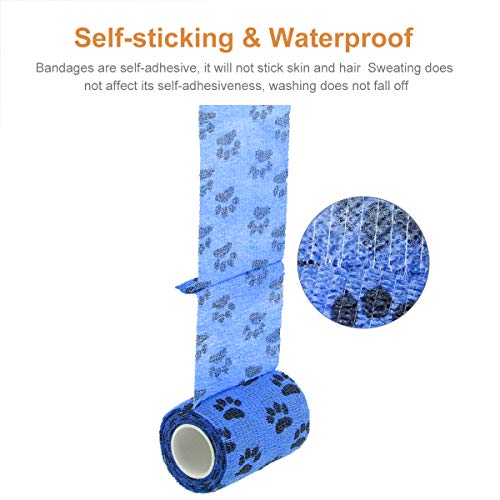 Vet Wrap Cohesive Bandages Bulk Self Adhesive Bandage Wrap Self Adherent Wrap Non-Woven for Dogs Pet Animals & Ankle Sprains & Swelling (3 Inch Blue Claw) - color: 3 Inch Blue Claw