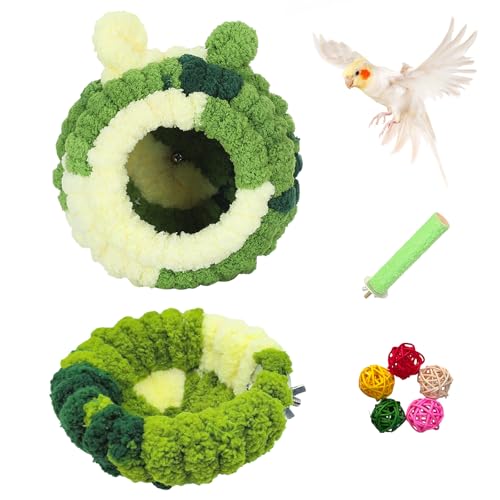 Bird Nest, Warm Bird Nesting House, Bird Breeding House Cockatiel Snuggle Hut for Conure, Cockatiel, Lovebird, Budgie,Canary, Finch, Hamster and Other Small Pets (Green, S, 2 PCS) - size: S