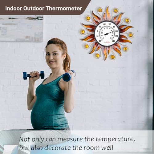 Indoor Outdoor Thermometer, Sun Wall Mounted Thermometer | No Batteries Required, Decorative for Patio, Living Room, Garden Greenhouse, Wine Cellar - style: Sun-Shape