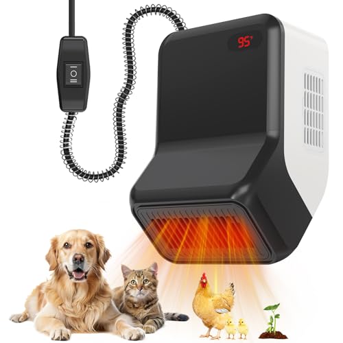 Dog house heater for chicken coop pet, adjustable temperature of 300W/600W for winter warmth, low noise, overheat protection, bite-proof wires, suitable for indoor and outdoor use