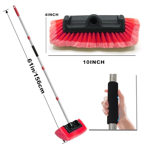 Car Wash Brush with Long Handle – Five-Sided Soft Bristle Brush for Car, Truck, SUV, RV, Boat & House Siding Cleaning(Red) - color: Red